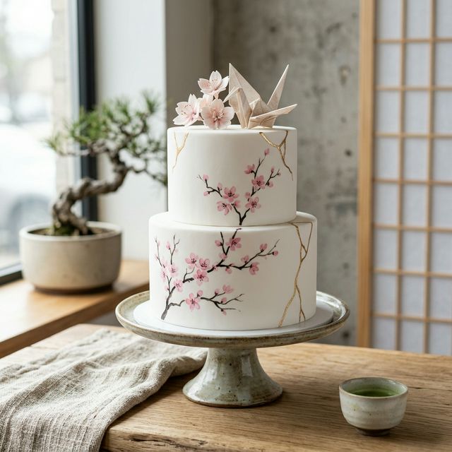 Japanese-inspired kintsugi cherry blossom cake