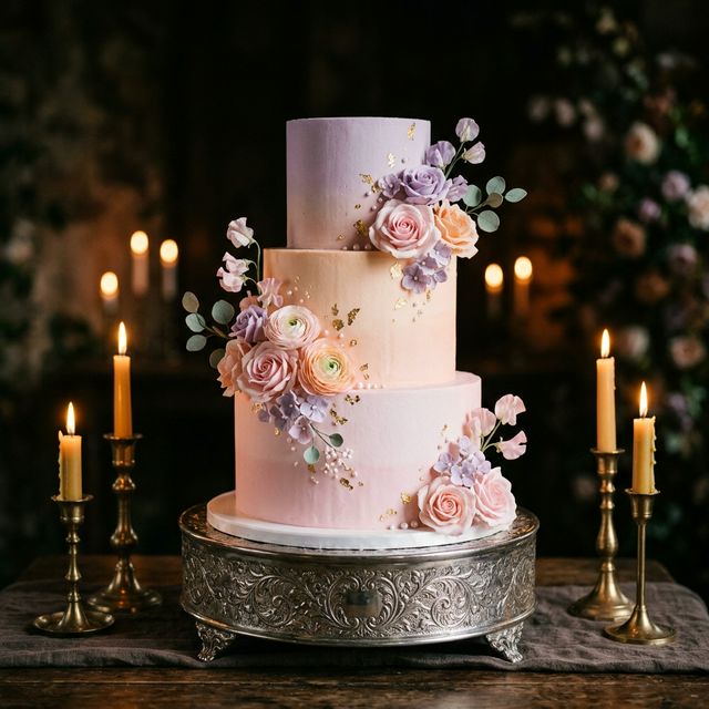 Pastel ombre cake with sugar flowers