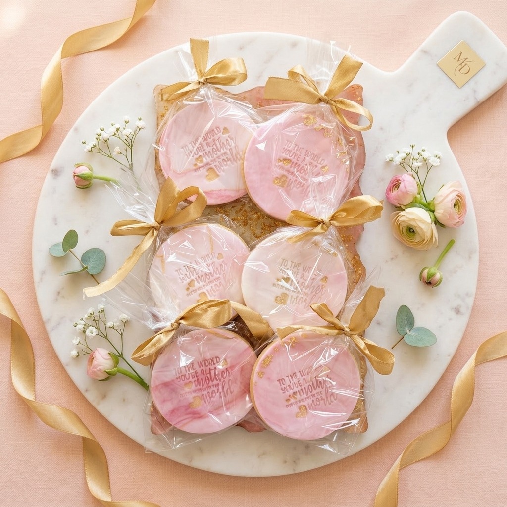 Hand-decorated Mother's Day biscuits with royal icing