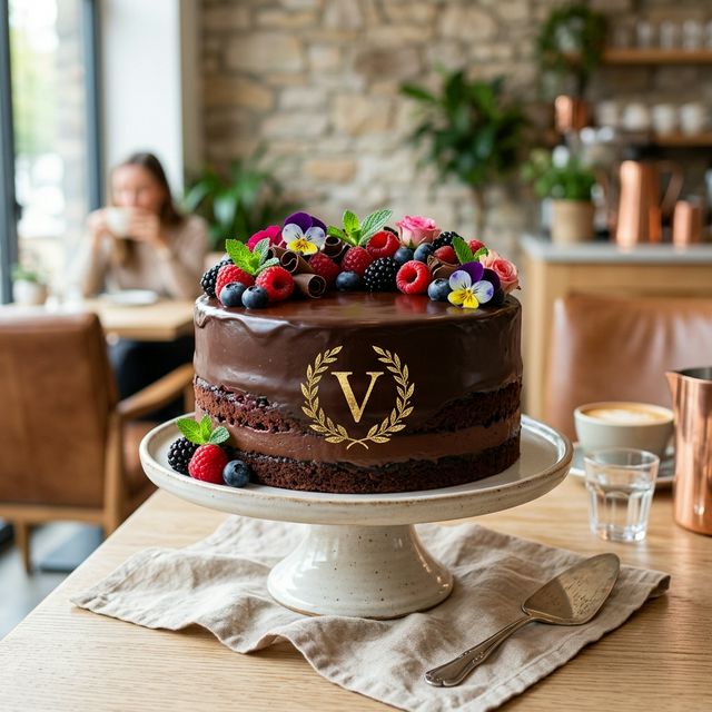 Vegan chocolate ganache cake with fresh berries
